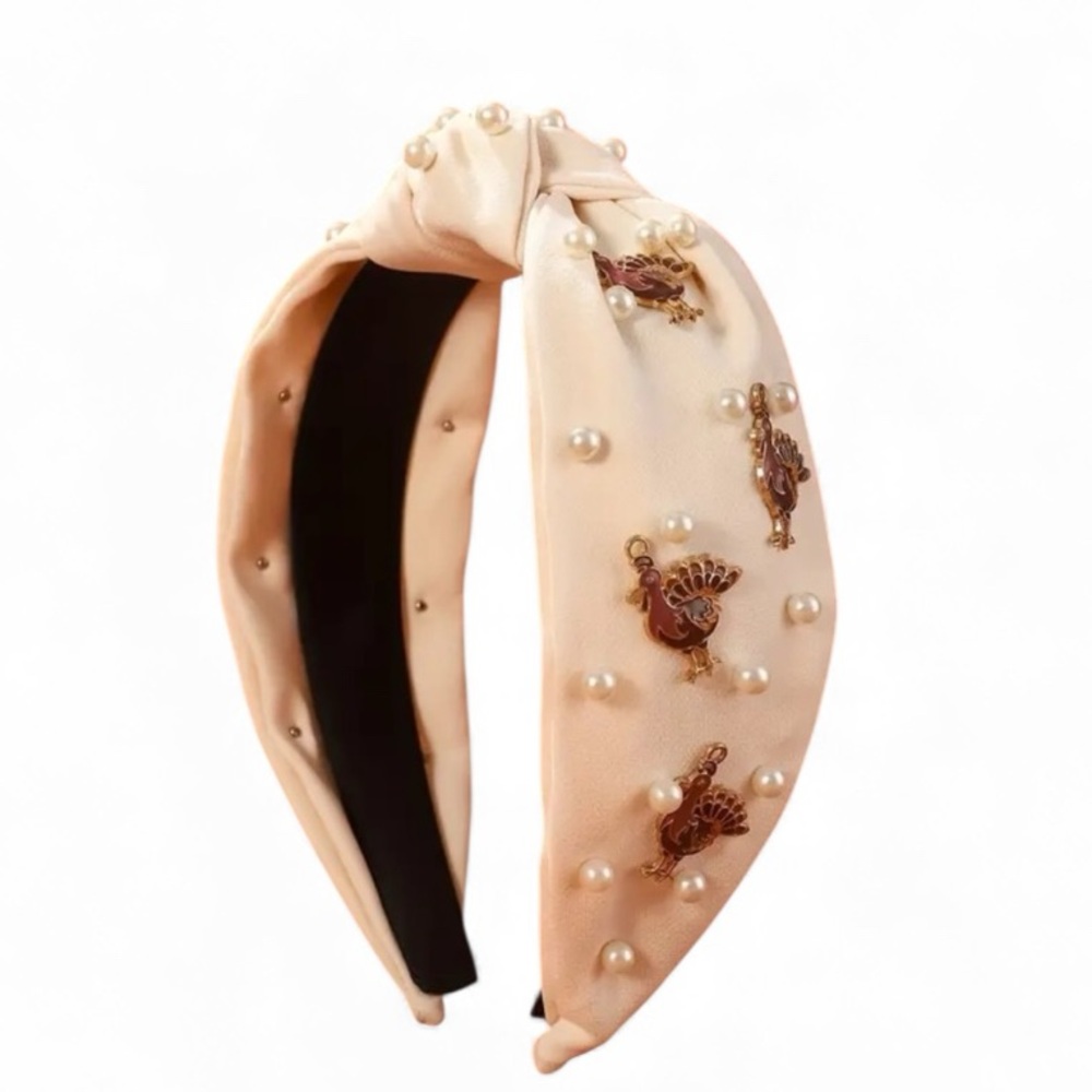 Faux Pearl & Turkey Embellished Knotted Headband
